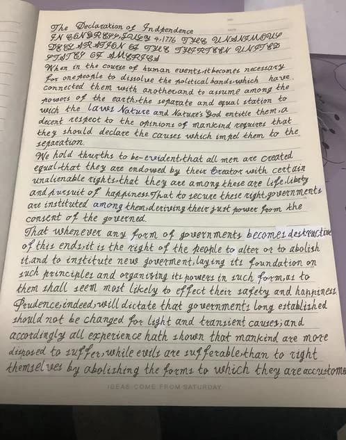 Handwriting example with poor spacing making it hard to read