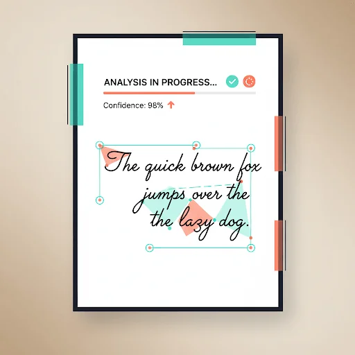 AI handwriting analysis process with UI markers and progress indicators
