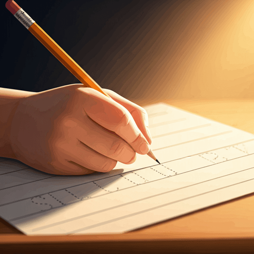 close-up of a child's hand holding a pencil correctly while tracing letters on a high-quality paper worksheet with warm morning light