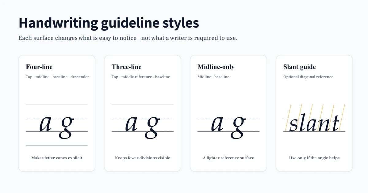 Comparison of four-line, three-line, midline-only, and slant-guide handwriting surfaces