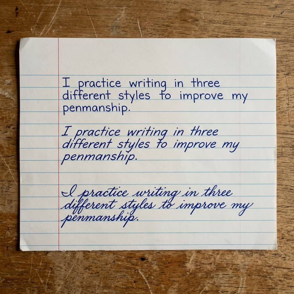Comparison of print, cursive, and italic handwriting styles demonstrating legibility differences