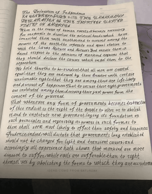 Handwriting example with poor spacing making it hard to read