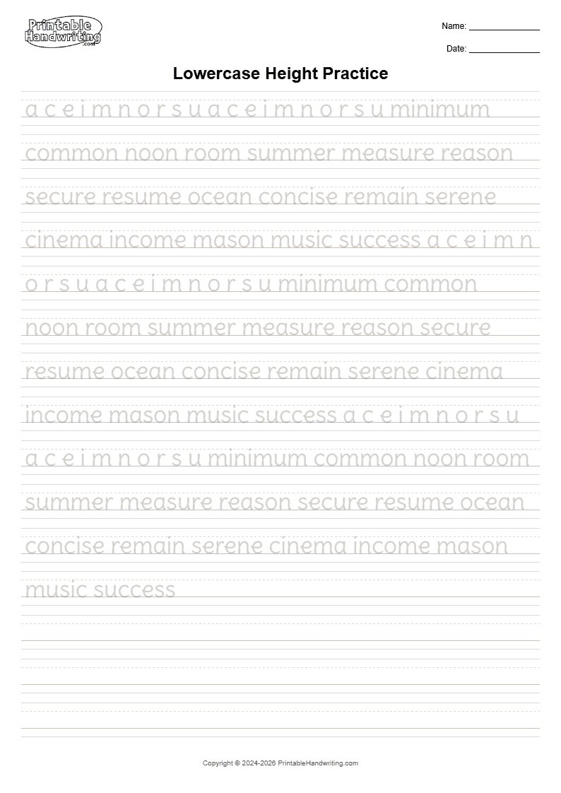 Adult Print Legibility Foundations Pack print and manuscript cover showing make everyday print easier to read by isolating height, open shapes, spacing, and baseline before applying them in complete sentences