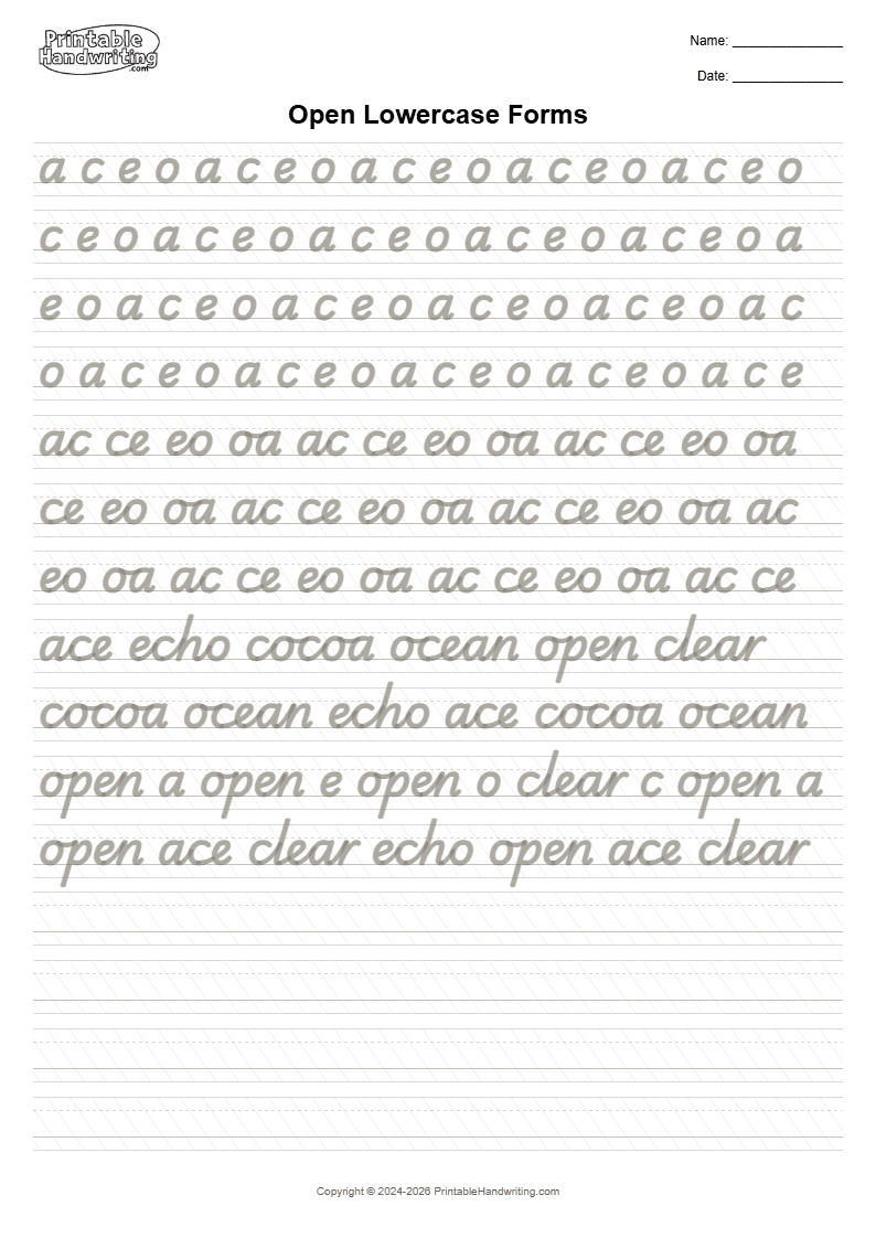 Italic Legibility Foundations Pack italic cover showing keep open counters, moderate slant, simple joins, baseline, and word spacing readable as the text becomes longer