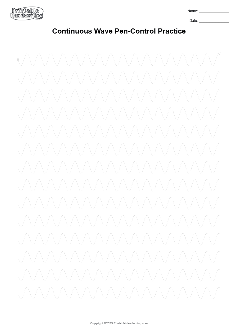 Continuous Wave Pen-Control Practice - A4 pen-control line cover showing practice continuous curves and direction changes with a steady rhythm before adding the complexity of letter shapes