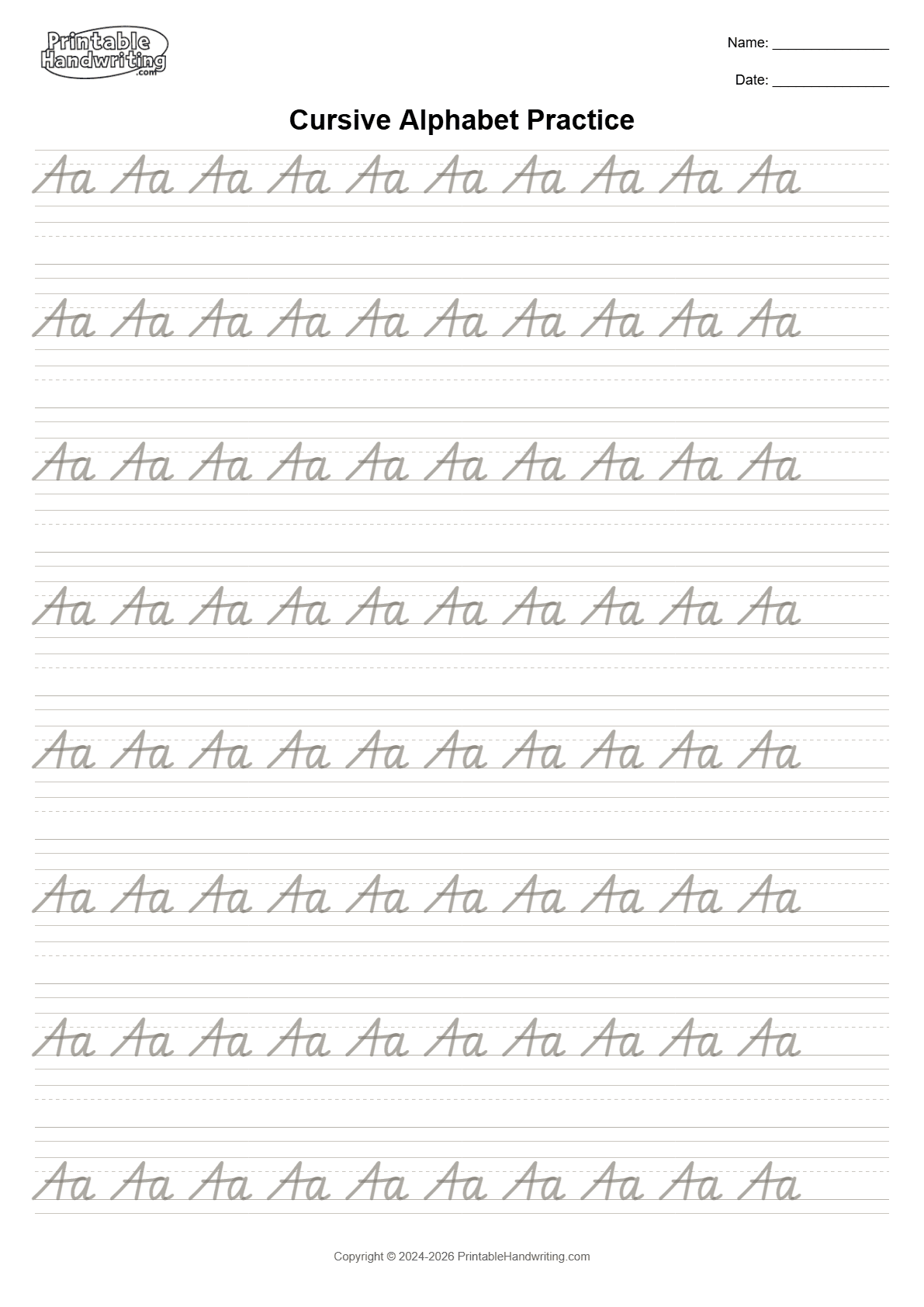 Cursive Alphabet Practice Pack cursive cover showing write a recognizable uppercase and lowercase pair with consistent height and baseline placement, then check it without the model