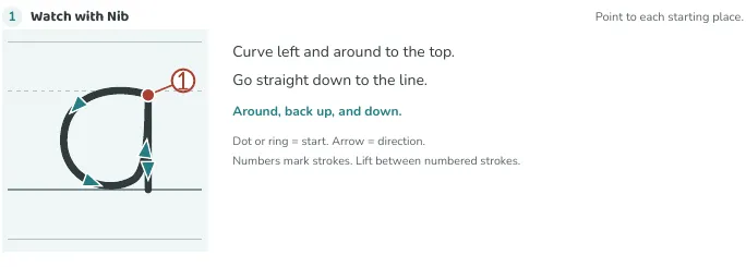 Actual a worksheet detail: upper-right starting dot, arrows curving left and around, then down the right side